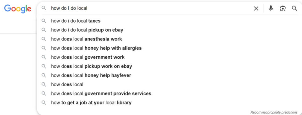 google search bar showing other searches filled in